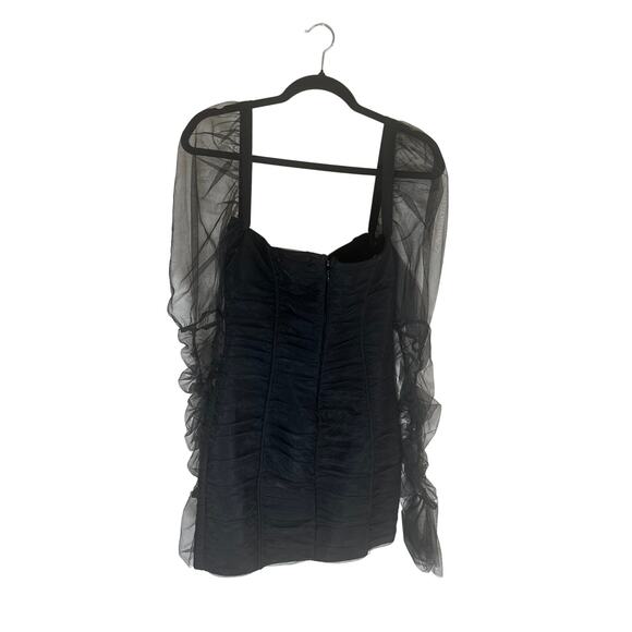 Donnée Par Dieu Women's Sheer Sleeve Ruched Mini Dress Black Elegant Partywear M - Picture 16 of 16